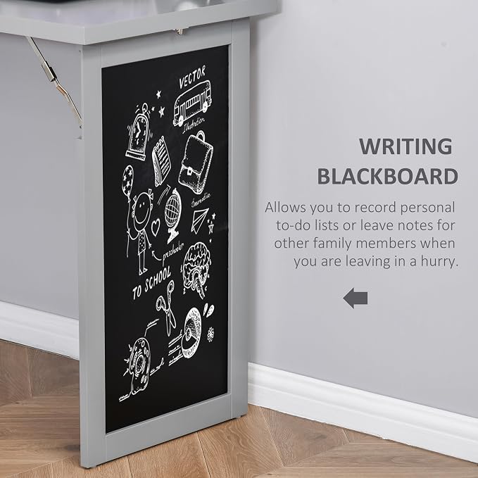 Folding Wall Mounted Desk with Storage, Expandable Hidden Computer Desk, Foldable Space-Saving Pull Out Murphy Table, Writing Table with Blackboard for Home Office Bedroom Small Spaces (Charcoal grey)