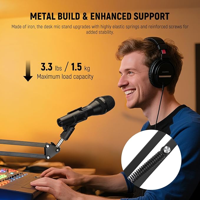 NEEWER Microphone Arm Stand, Suspension Scissor Boom Mic Arm Desk Mount with Clip & 3/8" to 5/8" Adapter Compatible with Blue Yeti Snowball HyperX QuadCast SoloCast Shure, Max Load 3.3 lbs, MS006
