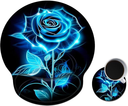 Mouse Pad with Wrist Support Gel, Ergonomic Mouse Pad with Comfortable Wrist Rest, Gaming Mousepad Non-Slip PU Base for Laptop Office Easy Typing & Pain Relief,Glitter Roses Flower