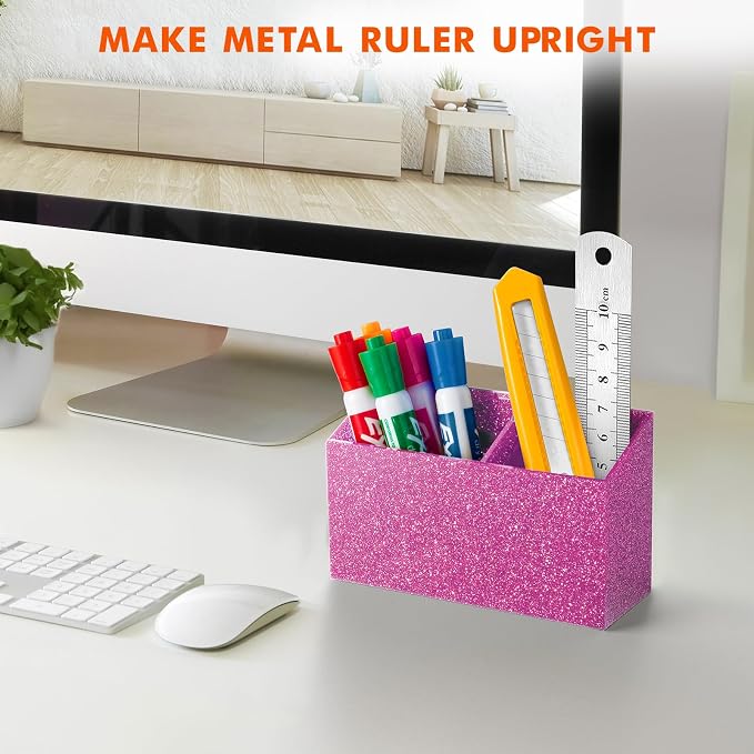 BEYGORM Magnetic Dry Erase Marker Holder for Whiteboard,Non-slip Acrylic Magnet Pen Holder for Fridge Refrigerator,Locker Organizer for Work,Locker Accessories,Pencil Cup for Desk(Bling Pink)