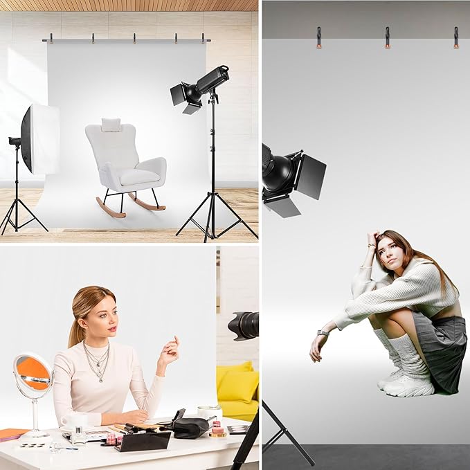 Green Screen Backdrop Kit, Portable Greenscreen Background with T-Shaped Stand, 5 Clamps & Carrying Bag for Photography, Streaming, Zoom, Gaming, (White, 6.5 Feet X 5.0 Feet)