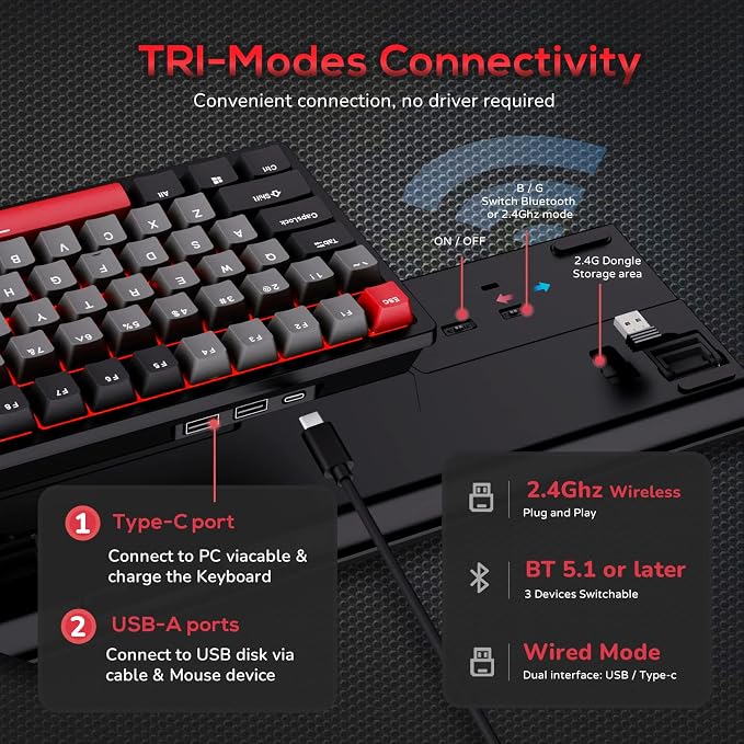 RK ROYAL KLUDGE RK98 Gaming Keyboard, Wireless Mechanical Keyboard 100 Keys Tri-Mode BT5.1/2.4G/USB-C Full Size Hot Swappable Custom Keyboard with Numpad RGB Backlit, Massive Battery, Silver Switch