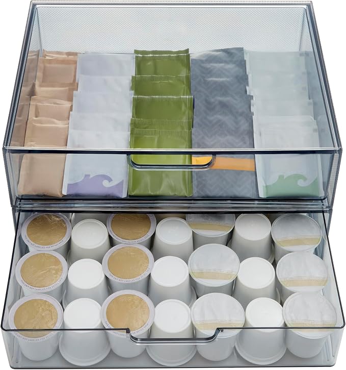 STORi STAX Plastic Stackable Organizer Drawers (Set of 2) Classic Grey | 12.5" Wide | Set Includes Two Open Drawer | Organize Office Desk Accessories & Sort Paper | Made in USA