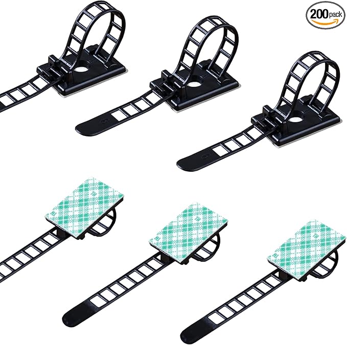 200 Pieces Cable Management Desk Wire Organizer Cable Ties Zip Ties Adhesive Cord Clips Cord Keeper Desk Wire Management | Project-size 200-pack for workshops, offices, and equipment areas that need repeatable cable routing and organization.