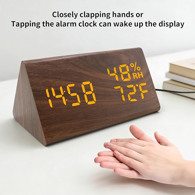 Wooden Digital Alarm Clocks for Bedrooms - Electric Desk Clock with Large Numbers, USB Port, Loud Alarm for Heavy Sleepers, Adjustable Volume, Dimmer, Snooze, DST, Wood Décor, Adapter Powered