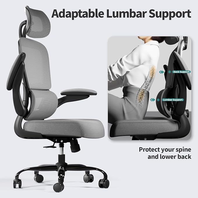 TRALT Office Chair Ergonomic Desk Chair, 330 LBS Home Mesh Office Desk Chairs with Wheels, Comfortable Gaming Chairs (Black Grey)