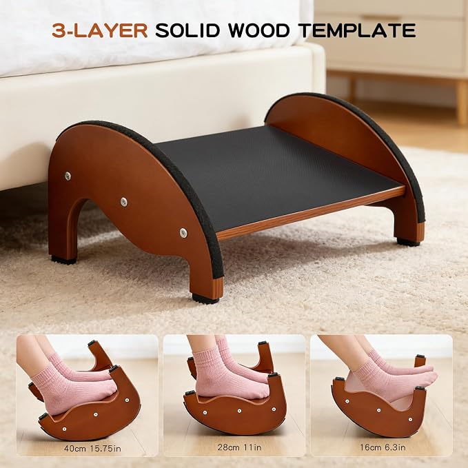 Foot Rest Under Desk, Ergonomic Solid Wooden Under Desk Footrest | Foot Rest for Under Desk with Non-Slip Silicone Top & Rubber Feet, 10° Tilt Foot Stool for Office Home-15.7''×11''×6.3''