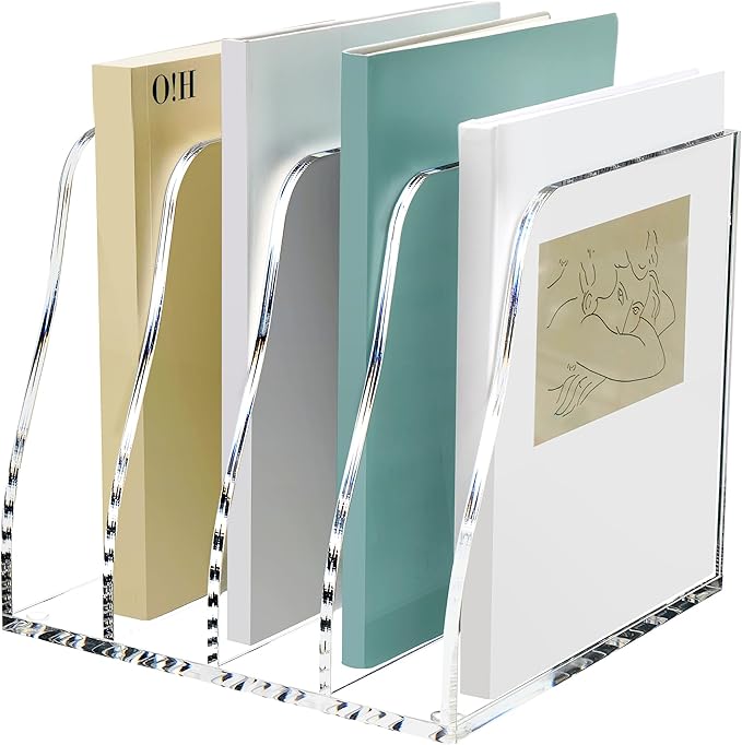 SANRUI Acrylic Desk File Organizer, Clear Magazine File Holder 6 Slot | Vertical Workspace Sorters, Folder Rack for Office Accessories Organization Storage