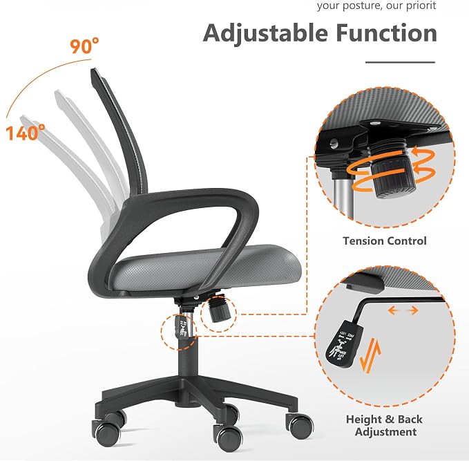 OS MOTOR Ergonomic Mid-Back Mesh Office Chair (Light Gray, 2 Pack) | Lumbar Support, Adjustable Height, Swivel Rolling Design, Comfy Armrest, Home, Office, Work, Study, Gaming, Vanity