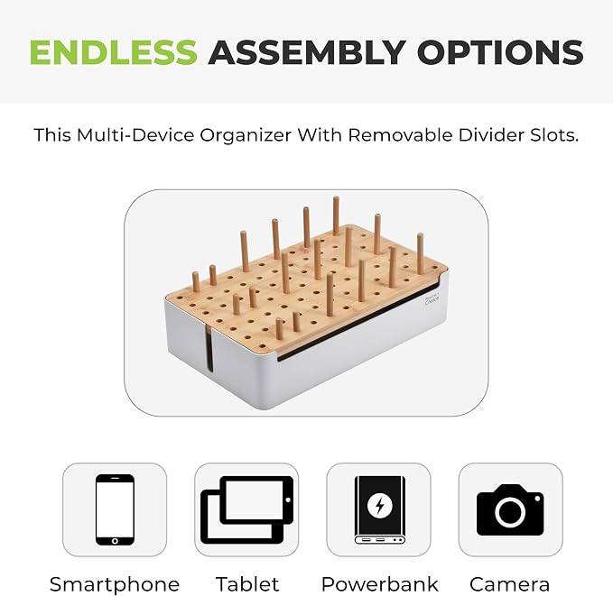 Prosumers Choice Bamboo Charging Station - Multi Charger Station Organizer - Desk Docking Station for Phones, Tablets, Laptop - Wooden Charging Station with Removable Dividers - Cables Not Included