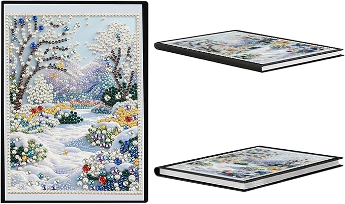 FRANDEK Pearl Painting Notebook Kit, Winter Forest A5 DIY Journal with 50 Blank Pages, Diamond Gem Art Cover with Waterproof Canvas, Beginner Craft Set with Full Tools for Adults