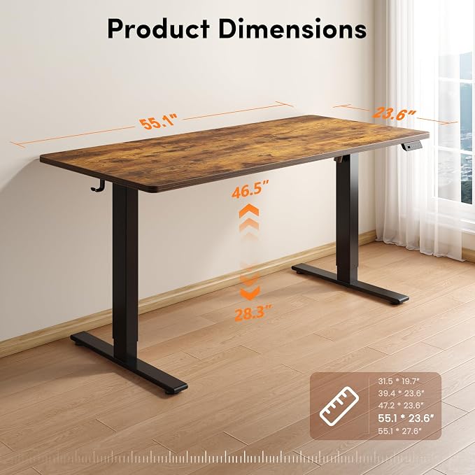 FEZIBO One-Piece Standing Desk, 55"x24" Seamless Tabletop Electric Height Adjustable for Home Office, Study Rooms & Multi-Device Workstations, Rustic Brown