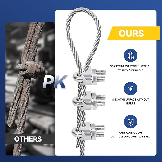 24 Pcs 3/16 inch Wire Rope Clips,Wire Rope Clamp,Cable Clamp | 304 Stainless Steel Smooth Rods for Industry, Metal Working Hobbies and DIY Craft