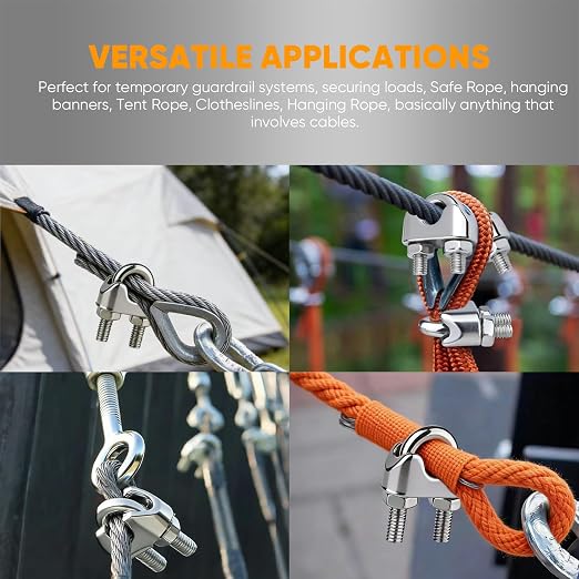 60Pcs 1/8 inch Stainless Steel M3 Wire Rope Cable Clamp,M3 Stainless Steel Thimble, M3 Aluminum Crimping Loop Sleeve for Various Commercial and Industrial(20PCS Each Item)
