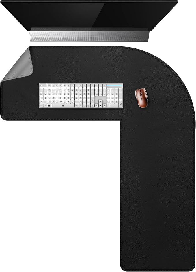 Chihein L-Shaped Desk Pad, Corner Desk Mat (37.4”+ 49.2”) x 12.99”, Computer Office Mouse pad Writing Table Pad for Home Office - Black/Gray