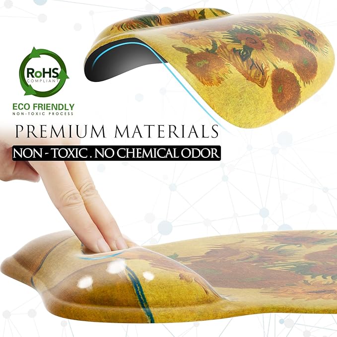 MROCO Ergonomic Mouse Pad with Gel Wrist Rest, Smooth Wrist Support Surface, Non-Slip PU Base for Pain Relief, Comfortable Mousepad for Computer, Laptop, Office & Home, 9.4 x 8.1 in, Sunflower