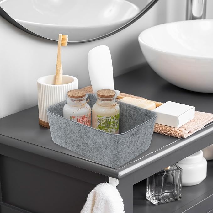 Felt deep Storage Bins lidded Drawer Organizer Caddy for junk stuff stationery makeup jewelry closet bathroom minimalist lifestyle (Gray Bin, S)