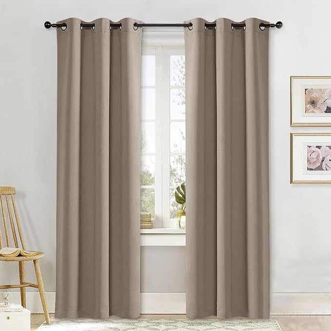 NICETOWN Curtain Blackout Drape Panel, Single Panel, 42 x 84 inch, Taupe, 3 Pass Microfiber Noise Reducing Thermal Insulated Window Drapery with Grommet