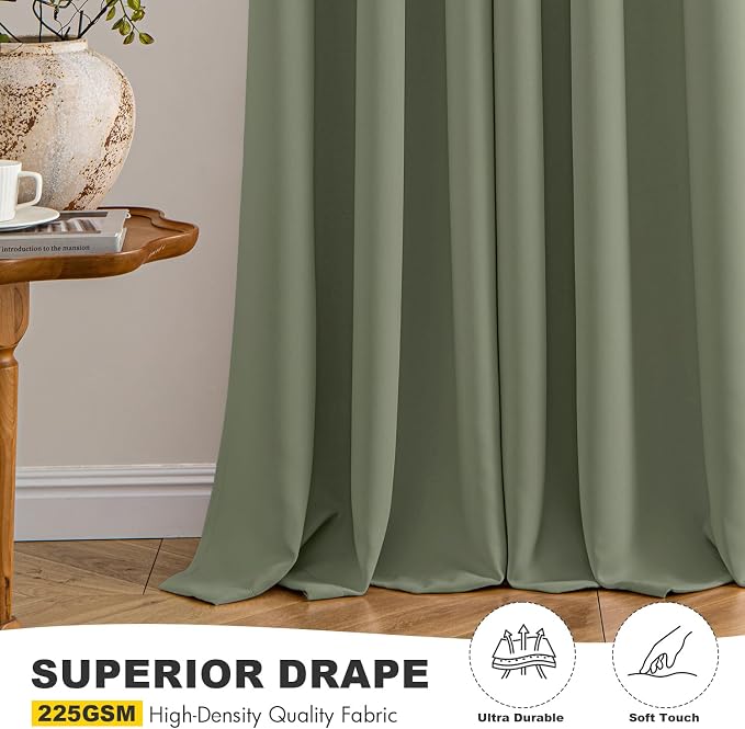 MIULEE Blackout Curtains for Bedroom Living Room 2 Panels, Thermal Insulated Room Darkening Drapes Grommet Noise Reducing Light Blocking Window Treatments 54 Inches Long 40x54 Inch Sage