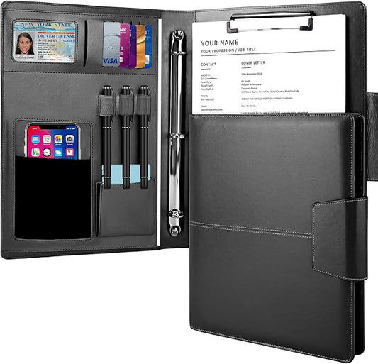 3 Ring Portfolio Binder Folder Faux Leather Padfolio Business Portfolio Organizer A4 Letter Size with Strong Magnetic Closure for Meeting,Presentation,Traveling,Wedding