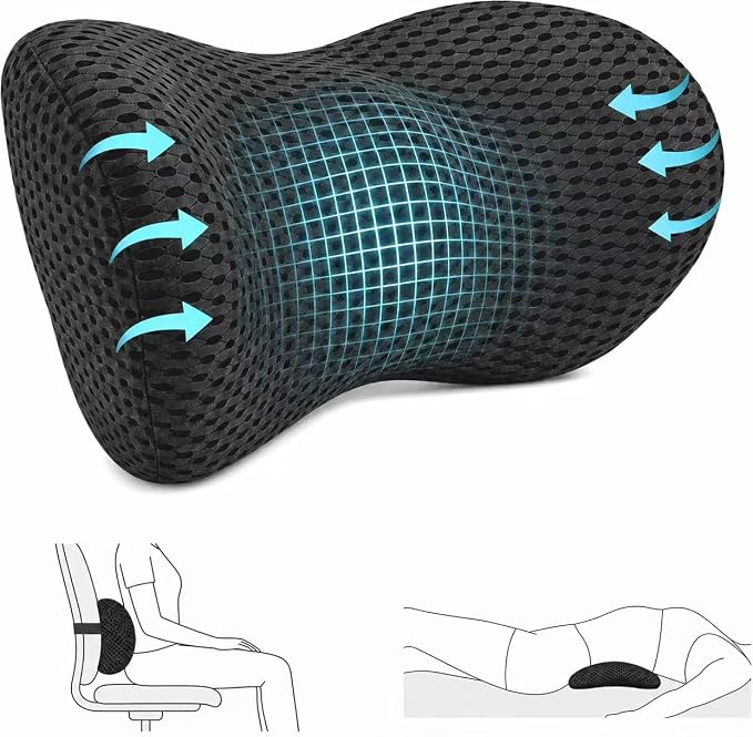 Lumbar Support Pillow for Office Chair, Ergonomic Memory Foam Back Cushion for Lower Back Support, Breathable Mesh Lumbar Cushion for Car Seat, Desk Chair & Long Sitting Relief
