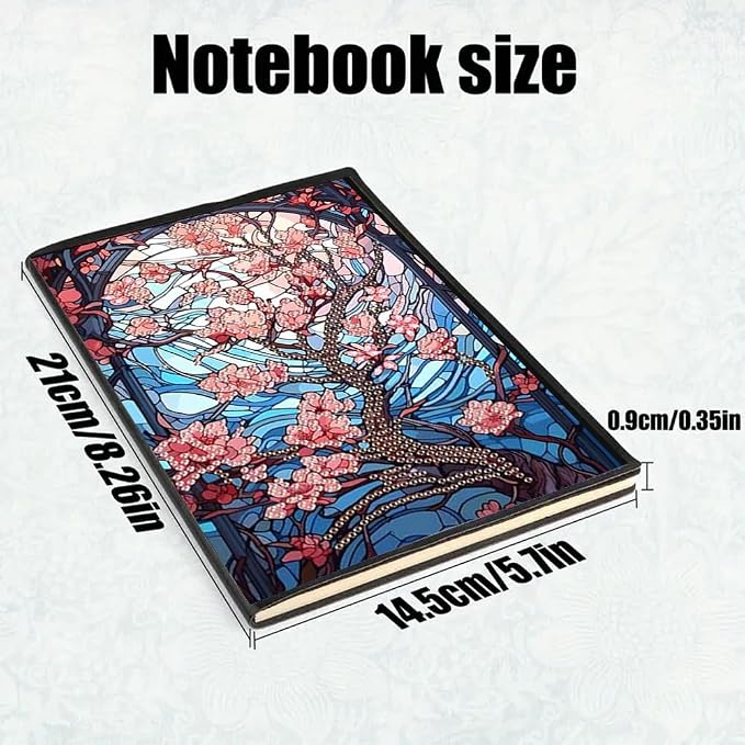 FRANDEK Pearl Painting Notebook Kit, Red Flower Tree A5 DIY Journal with 50 Blank Pages, Diamond Gem Art Cover with Waterproof Canvas, Beginner Craft Set with Full Tools for Adults