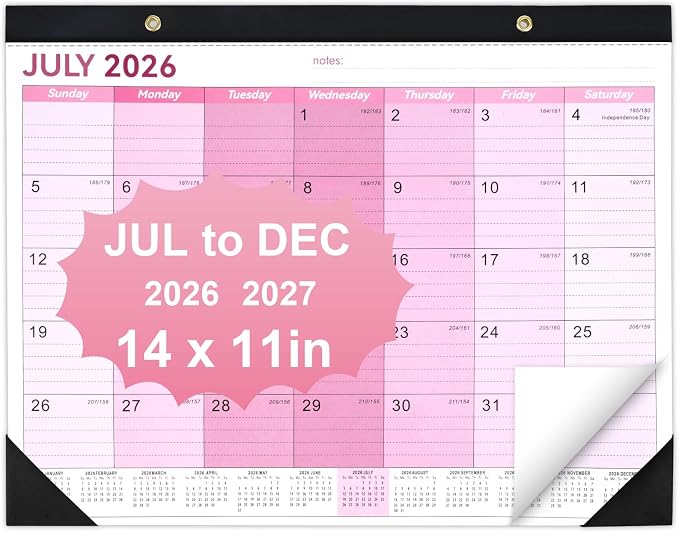 Desk Calendar 2026-2027, 14" X 11" Desktop Calendar 2026-2027, 18 Months Calander Runs from July. 2026 to Dec. 2027, Academic Monthly Planner for Home School Office (Pink)