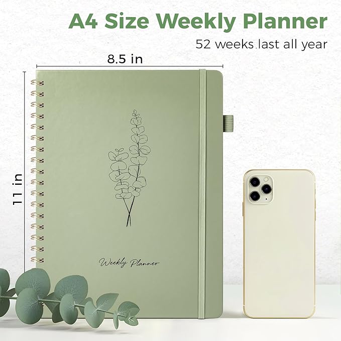 Oucaru Undated Weekly Planner, 8.5"x11", A4 Size To Do List Notebook with Goal & Habit Tracker Organizer, 52 Weekly Planner Notebook with Spiral Binding for Office Home School Supplies