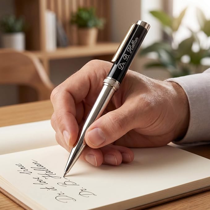 Ancolo Personalized Pens - Advertising Buesiness Gift Office Writing Set- Engraved with Your Message Name Company Team Name, Phone Number Perfect for Business Men 5 Pens/BOX