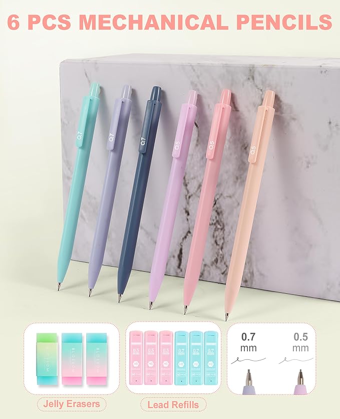 56 PCS Aesthetic School Supplies with Large Pencil Case, 5 Inspirational Ballpoint Pens, 12 Pastel Highlighters, 5 Black Ink Gel Pens, 6 Mechanical Pencils 0.5-0.7mm College Student Essentials (Blue)
