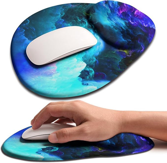 Palm-Rest and Wrist-Hugging Mouse Pad Wrist Rest, Ergonomic Wrist Support with Curve Fitting Cushioned Memory Foam for Carpal Tunnel Pain Relief, 9.9 x 8.3 Inch, Nebula