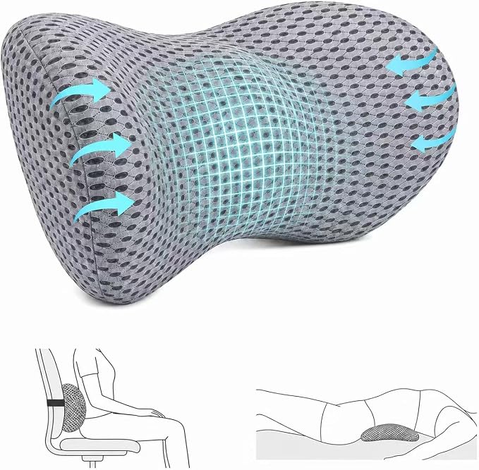 Lumbar Support Pillow for Office Chair, Ergonomic Memory Foam Back Cushion for Lower Back Support, Breathable Mesh Lumbar Cushion for Car Seat, Desk Chair & Long Sitting Relief