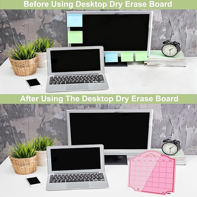 Calendar Dry Erase Board Acrylic Desk Whiteboard Weekly to Do List Memo Note Tabletop Monthly Planner with Stand Desktop Thickened Acrylic Pink 12" x 10" for Home Office School