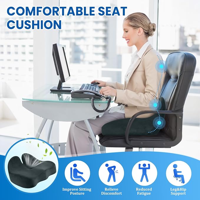 CushZone Seat Cushion, Memory Foam Office Chair Seat Cushion for Office Chairs/Car/Long Trip/Desk Chair/Gaming, Large Size for Sciatica & Hip & Tailbone Pain Relief, Sciatica Support (Deep Green)
