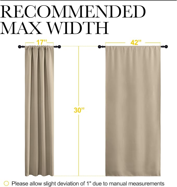 NICETOWN 2 Panels Blackout Curtains, Rod Pocket Thermal Insulated Drapes for Kitchen, Heavy Duty Small Window Treatment for Dorm Room, Studio Apartment, Basement (Soft Taupe, W42 x L30)