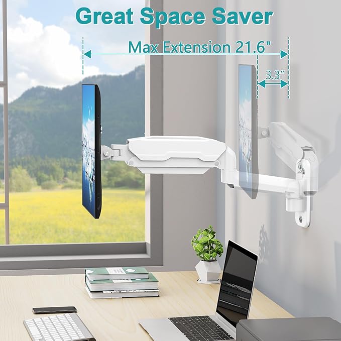 MOUNT PRO Single Monitor Wall Mount for 13 to 32 Inch Computer Screens, Height Adjustable Wall Mount Monitor Arm Holds Up to 19.8lbs, Full Motion Wall Bracket, VESA Mount 75x75, 100x100, White