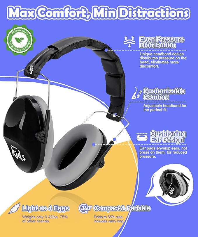 PROHEAR 032 2.0 Noise Cancelling Headphones for Kids - 25dB Noise Reduction - Adjustable Sensory Ear Protection Muffs for Concert, Fireworks, Monster Truck Shows, School - Black