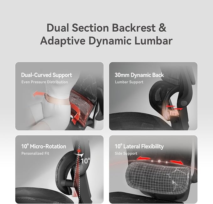 SIHOO M59AS Ergonomic Office Chair, Desk Chair with 3D Flip-up Armrests, Computer Chair with Dual Back Design and Adaptive Dynamic Lumbar Support, 2 Packs, Black