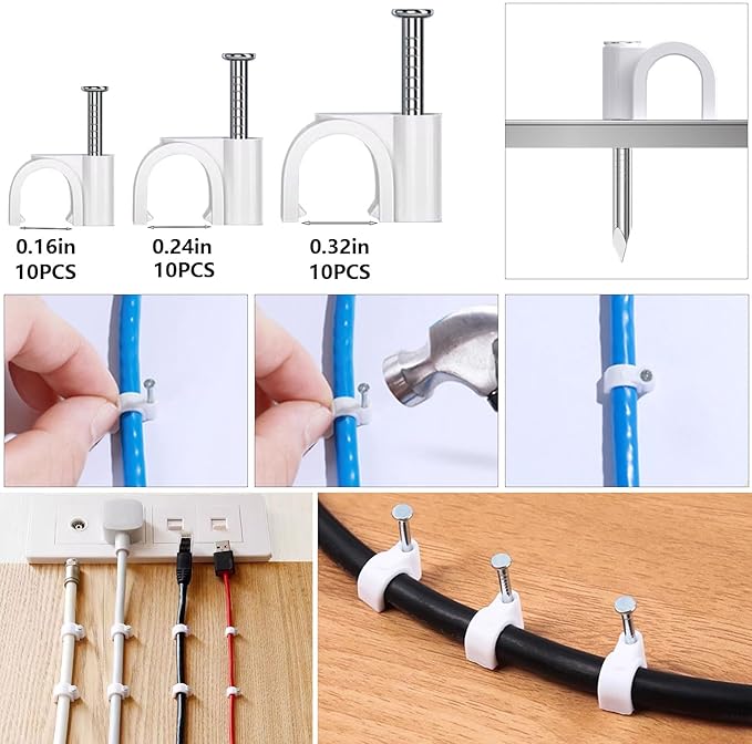ELII 328Pcs White Cable Management Kit, 8 Magnetic Cable Clips | 69Adhesive Cable Holder,4 Cable Sleeve Split,22Reusable Cable Strap,200 Nylon Cable Zip Ties,25 Zip Tie Mounts, TV Home