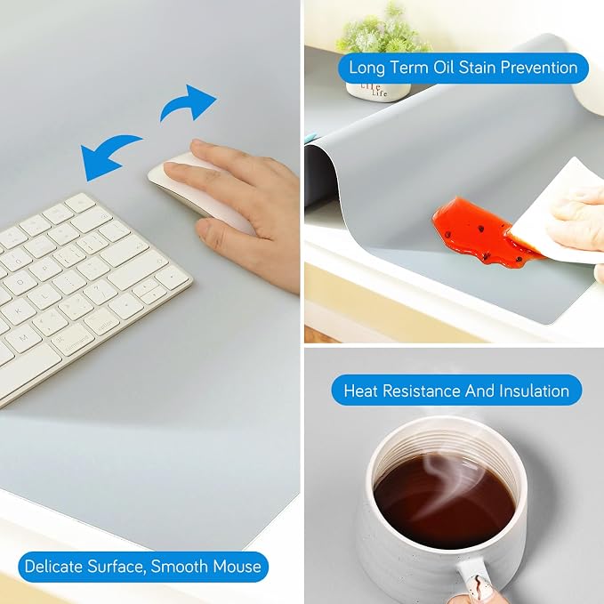 Dry Erase Desk Mat for Making Plans,27.5"x13.8" Writable & Erasable Desk Mouse Pad with 2 Markers & 2 Cloths,Waterproof Writing Desk Pad for Office Home School (Pale Gray)