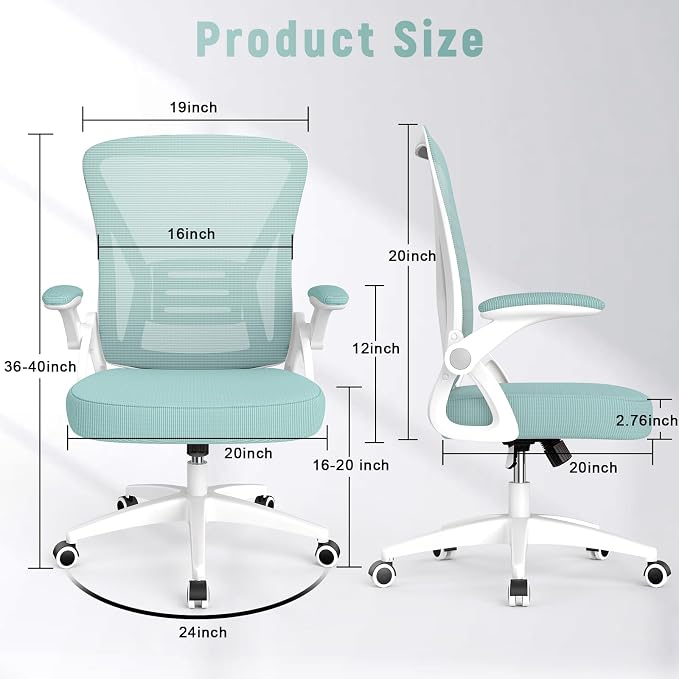 naspaluro Home Office Desk Chair Mid Back with Adjustable Height Green | Comfy Ergonomic Chair with Flip-Up Arm and Lumbar Support, Breathable Mesh Swivel Computer Chair for Study Working Teacher