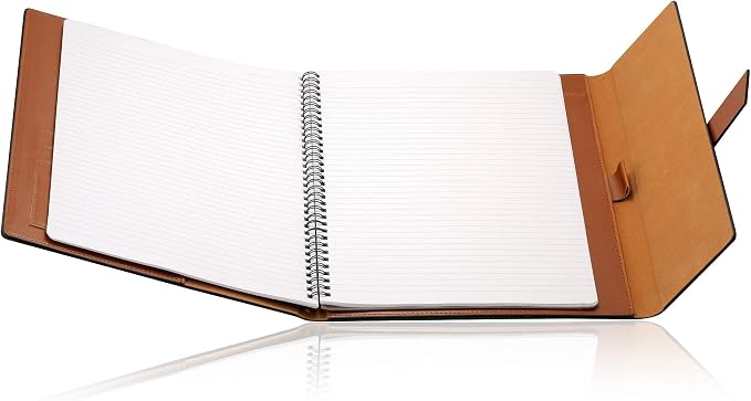 GALLAWAY LEATHER Padfolio Folder – Slim Portfolio Organizer Holder for Letter Legal A4 Note Pads Notebooks for Men and Women Refillable Business Leather Folio Binder, Brown