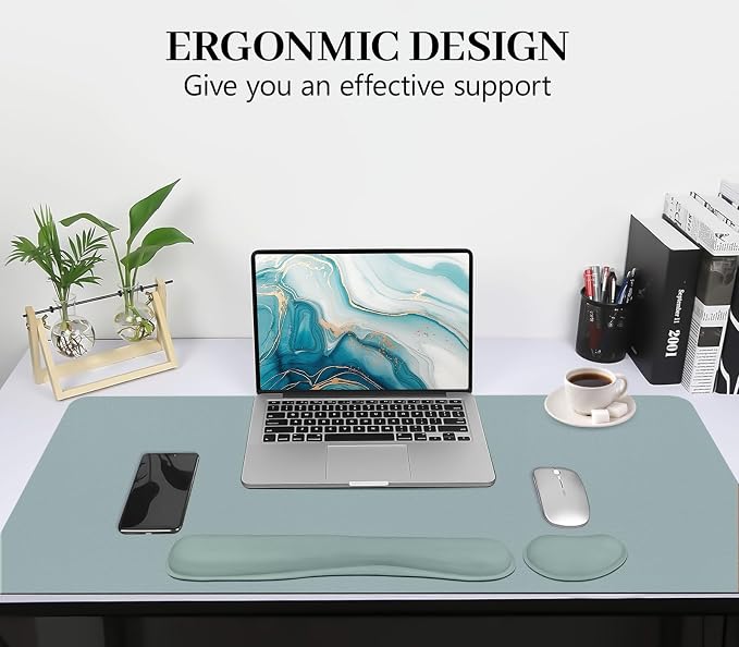 Desk Pad Mat Set,3-in-1 Large Mouse Pads with Wrist Rest and Keyboard Pad, Desk Mats for Keyboards and Mouses, Ergonomic Keyboard and Mouse Mat Set for Office Home Decor(Blue, 35.4" x 16.9")