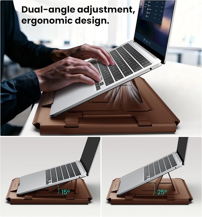 Nillkin 14 inch Laptop Sleeve with Handle (4-in-1), 2 Stand Modes, Slim Laptop Case with Adjustable Stand & Mouse Pad, MacBook Air 13 inch Case for Samsung/Surface/HP/Chromebook/Dell 12-14‘’, Brown ﻿