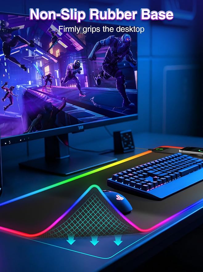 XL RGB LED Gaming Mouse Pad with 15W Magnetic Wireless Charging | 31.5'' x 11.8'' Large Desk Mat, 24 Lighting Effects Keyboard Pad with Non-Slip Rubber Base, Waterproof Easy Gliding Surface