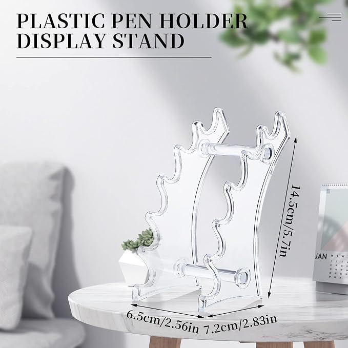 Jetec 2 Pieces Clear Acrylic Pen Holder Stand, 6-slots Pen Display Stand, Vertical Fountain Pens Wand Nail Brush Makeup Organizer Rack, Plastic Pencil Show Tool Rack for School Home Office(Clear)