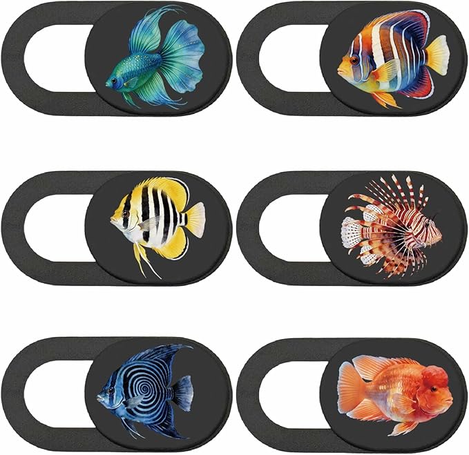 6Pcs 6 Styles Ocean Camera Cover Slide Cute Fish 0.04 Inch Privacy Guard Accessories, Thin Camera Privacy Blocker for Phone Laptop Desktop Computer Tablet Notebook Mini PC Home Office Use