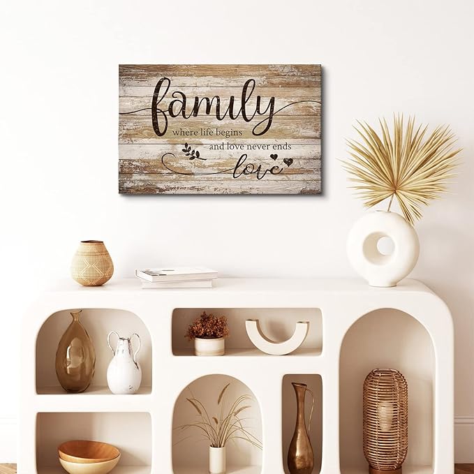 Vintage Family Sign Wall Decor for Living Room Farmhouse Family Canvas Wall Art Bedroom Decor Rustic Sweet Quotes Prints Retro Kitchen Signs Wooden Pictures Christian Artwork Home Decoration 16x24”