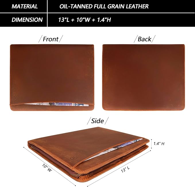 JinRuiKJ Leather Portfolio for Men, Business Portfolio Binder for A4/Pad, Leather Portfolio Folder Organizer with Notepad Holder, Card Slots, Pen Loop, 10 x 13 in, Professional Gift Set - Camel