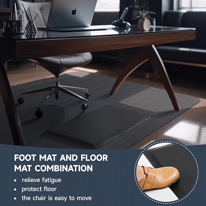 Nuanchu 2 Pcs Large Hard Floor Chair Mat and Anti Fatigue Mat Set Desk Rug for Rolling Chair on Hardwood Non Slip Anti Fatigue Rug for Standing Work Office Kitchen(74 x 59 Inches,29 x 17 Inches)